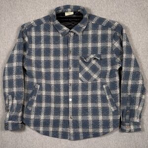 YoungLA Jacket Mens Large Blue Plaid Quilted Lined Shacket Flannel Shirt Heavy